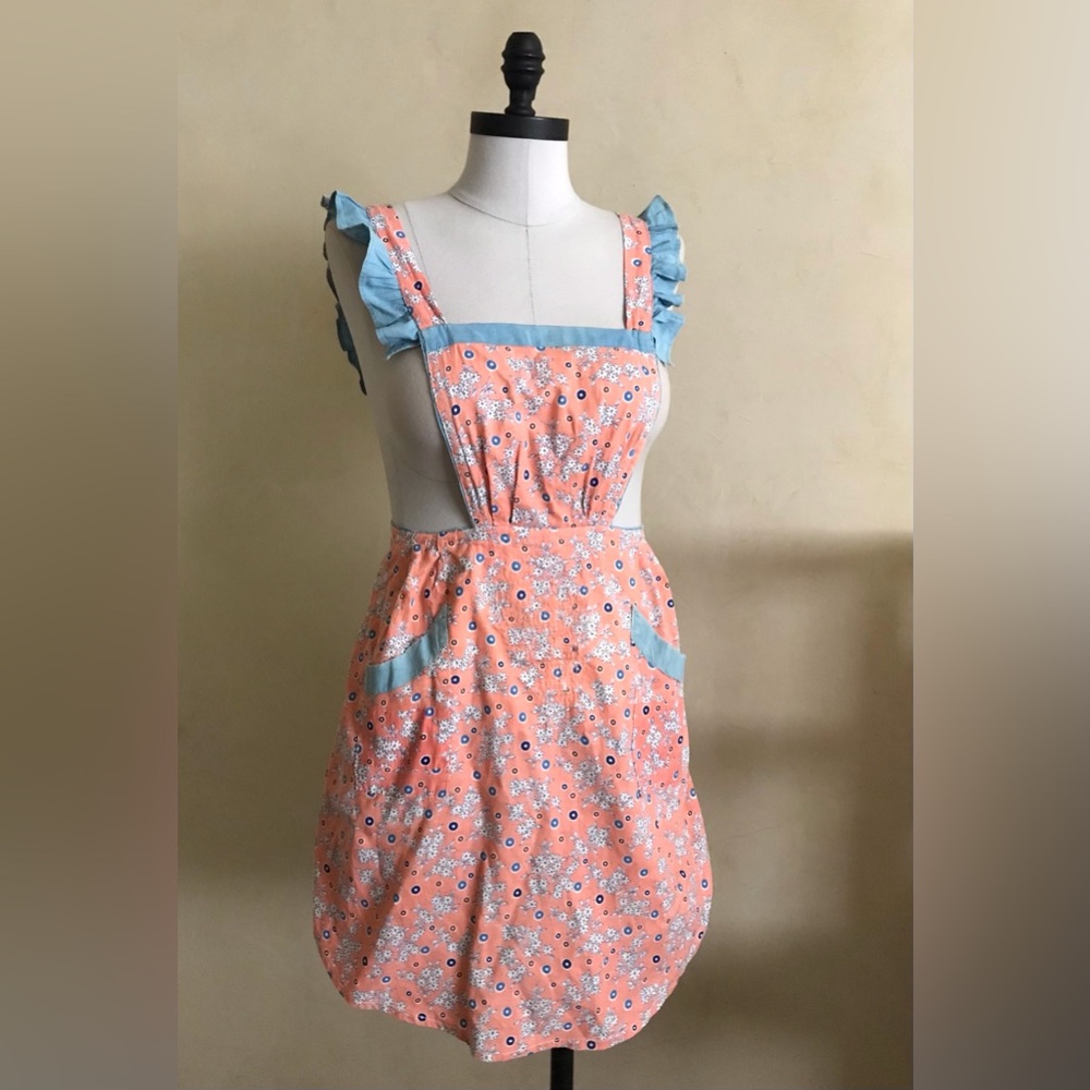 Vintage 1940s Floral Cotton Apron